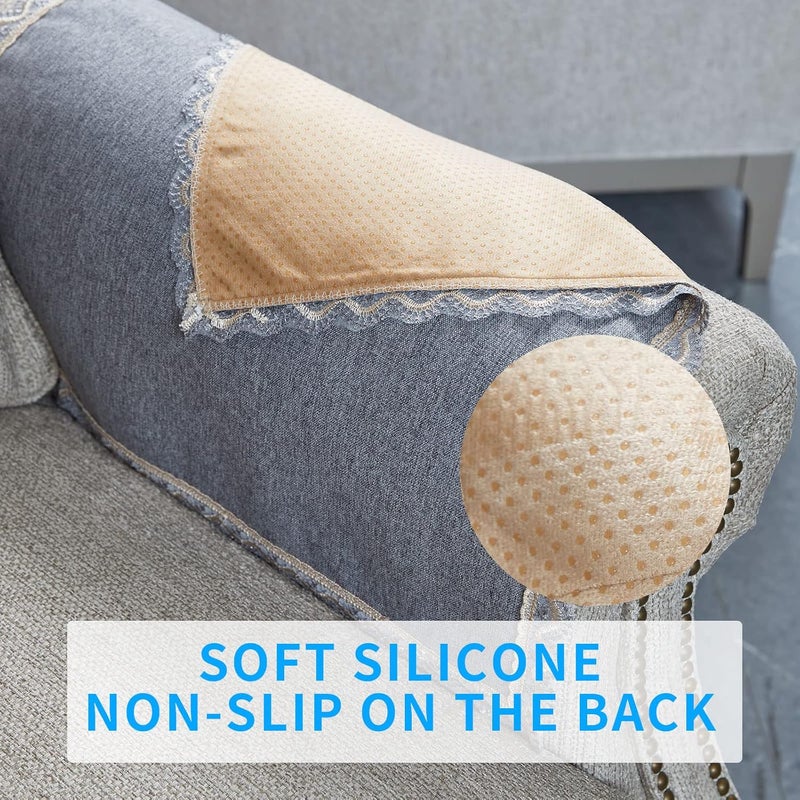 MINJIATEX Couch arm Covers,Non-Slip lace Sofa arm Covers Set of 2 Washable Sofa armrests Covers for Living Room Recliner Chair arm Cover Protectors for Leather Sofa armrest slipcover (MYS-Grey) - Image 3